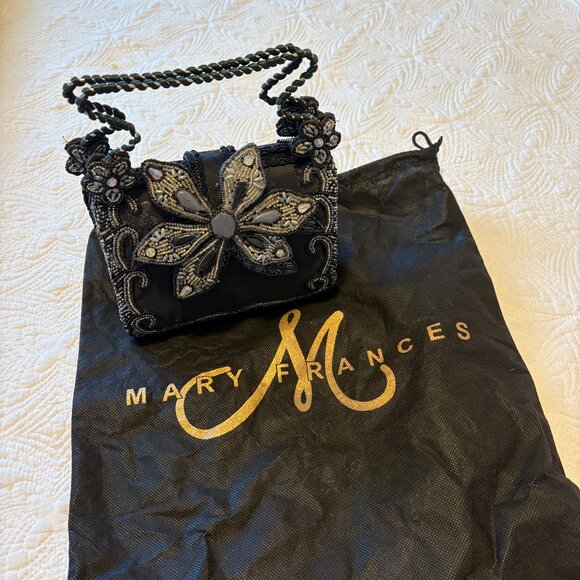 MARY FRANCIS Black Brocade with beaded flower and trim NWOT - Picture 7 of 9